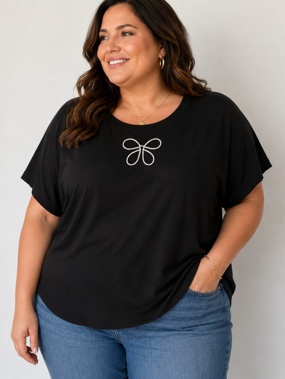 2x Black Summer T Shirt With Flower Cut Out Bloomchic